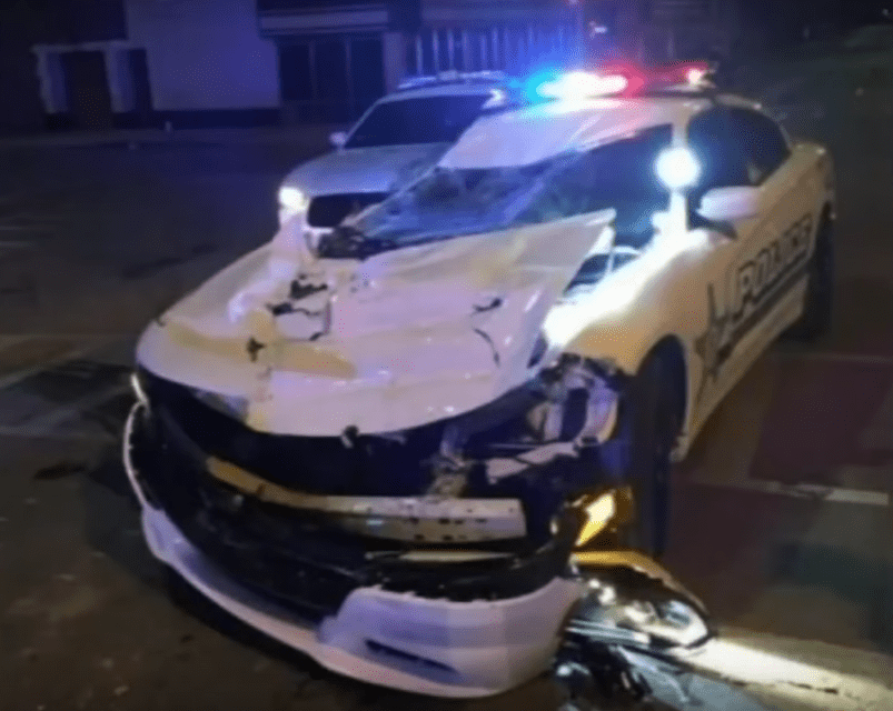 Watch Bulldozer Crush Police Car In Pursuit