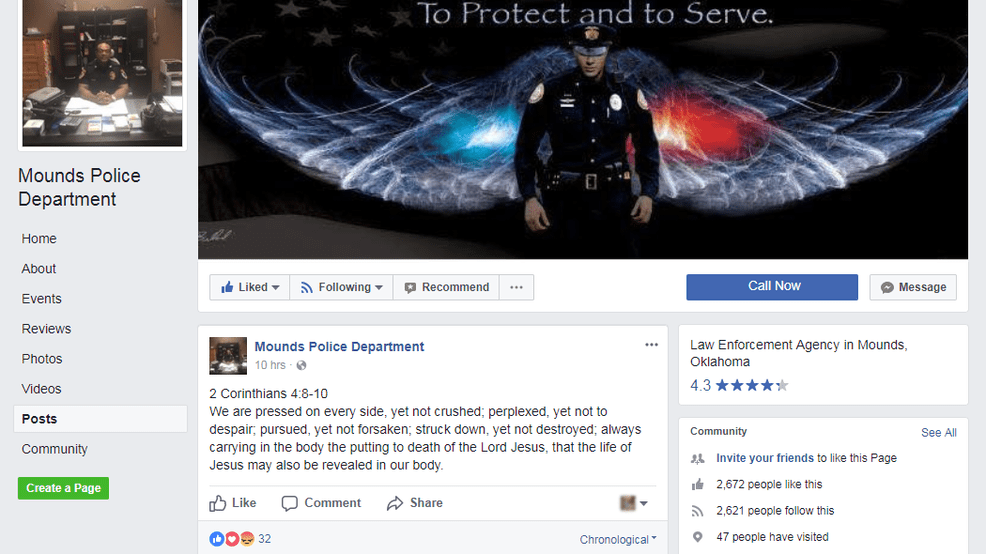 ACLU Tells Police Department To Stop Posting Bible Verses