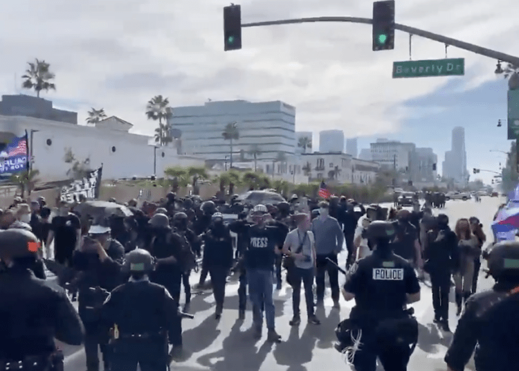 Beverly Hills Police declare unlawful assembly as counter-protesters ...